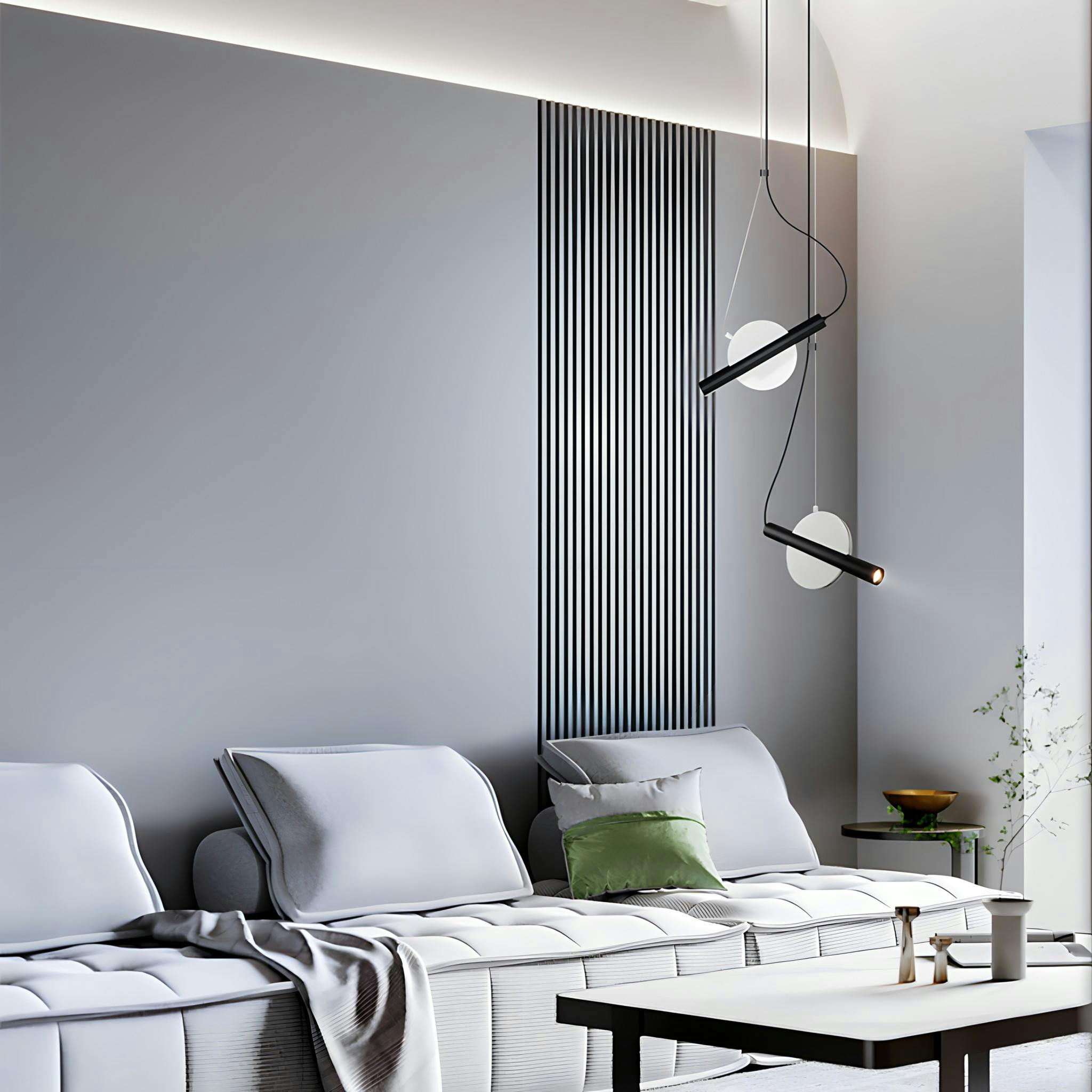 Suspension design graphique – disque blanc et tube noir MONA
