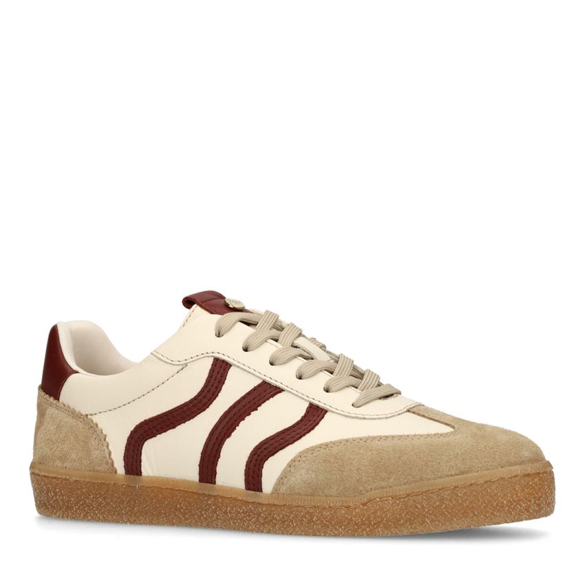 No Stress Beige sneakers met burgundy details