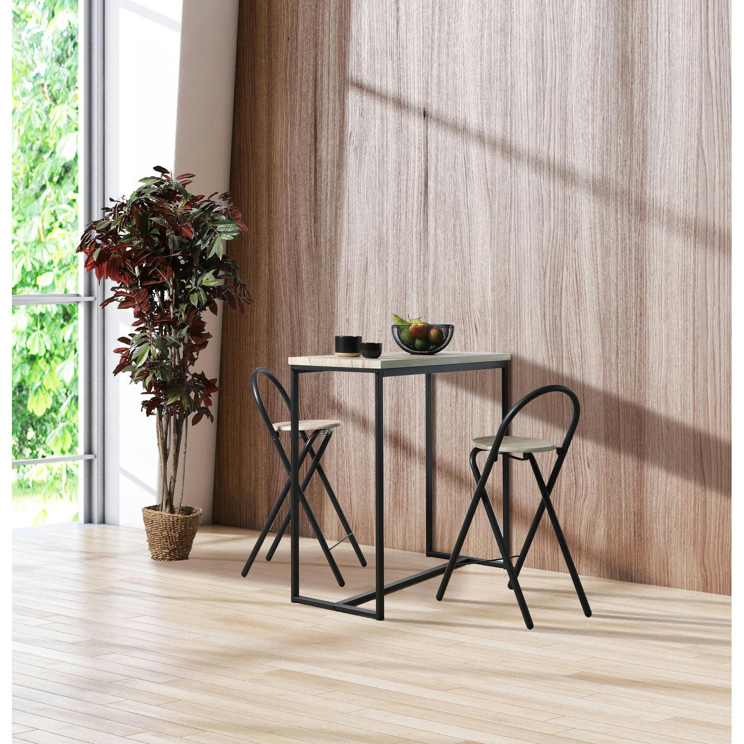 DOCK - Table murale et ses 2 tabourets en mdf et métal beige