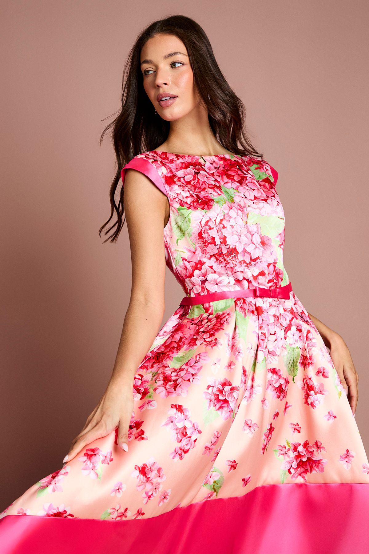 Coast Twill Hi-Lo Floral Printed Midi Dress