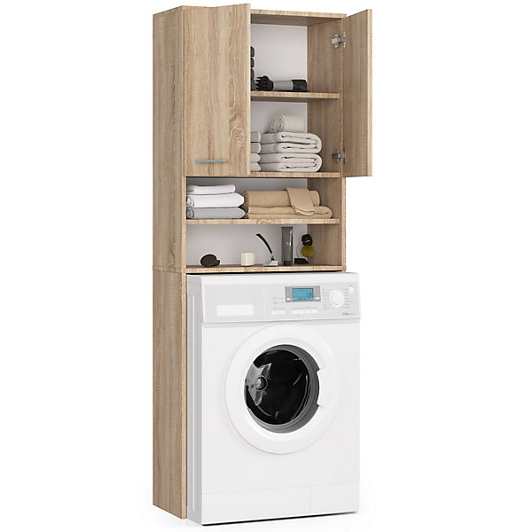Meuble pour machine à laver AKORD FIN Chêne Sonoma 64 cm 2 portes façade Chêne Sonoma 4 étagères 64x30x180 cm