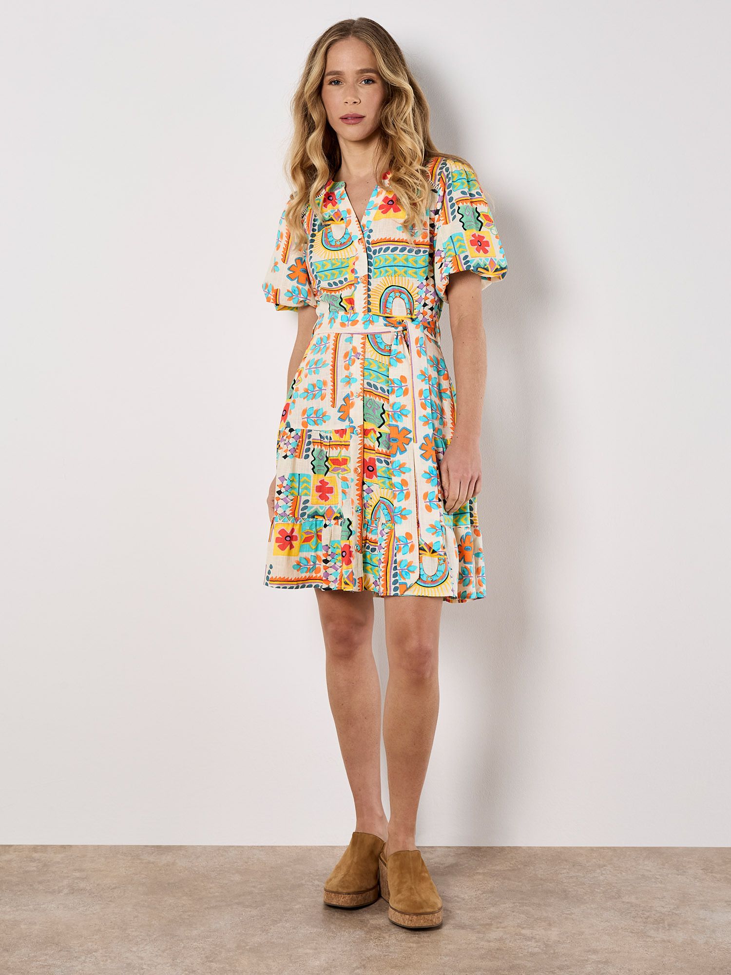 Apricot Tropical Patchwork Mini Dress