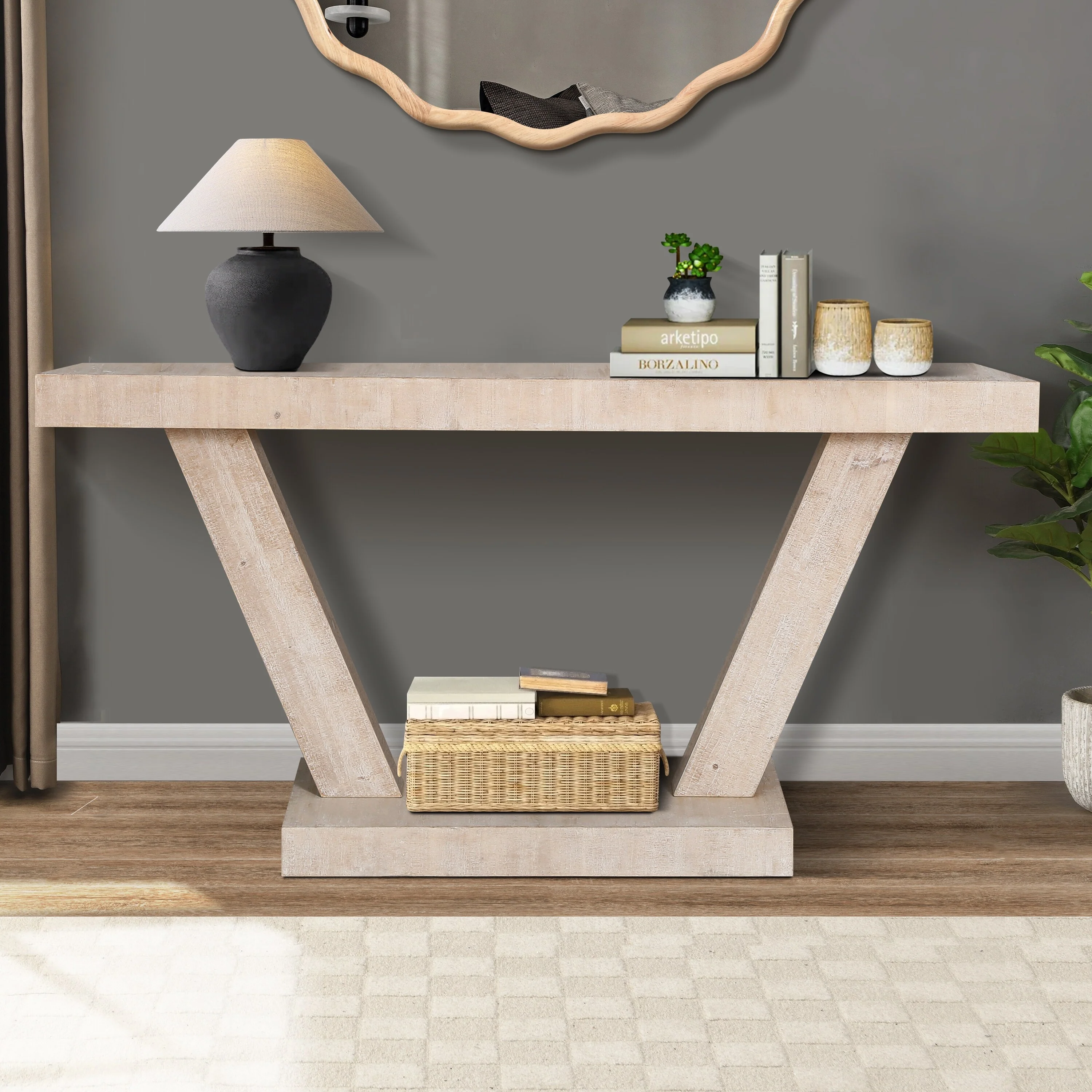 60 Inches Vintage Distressed Wood Entryway Bench with 2-Tier Solid Wood Veneer Storage Cabinet,Rustic Wide Design for Hallway