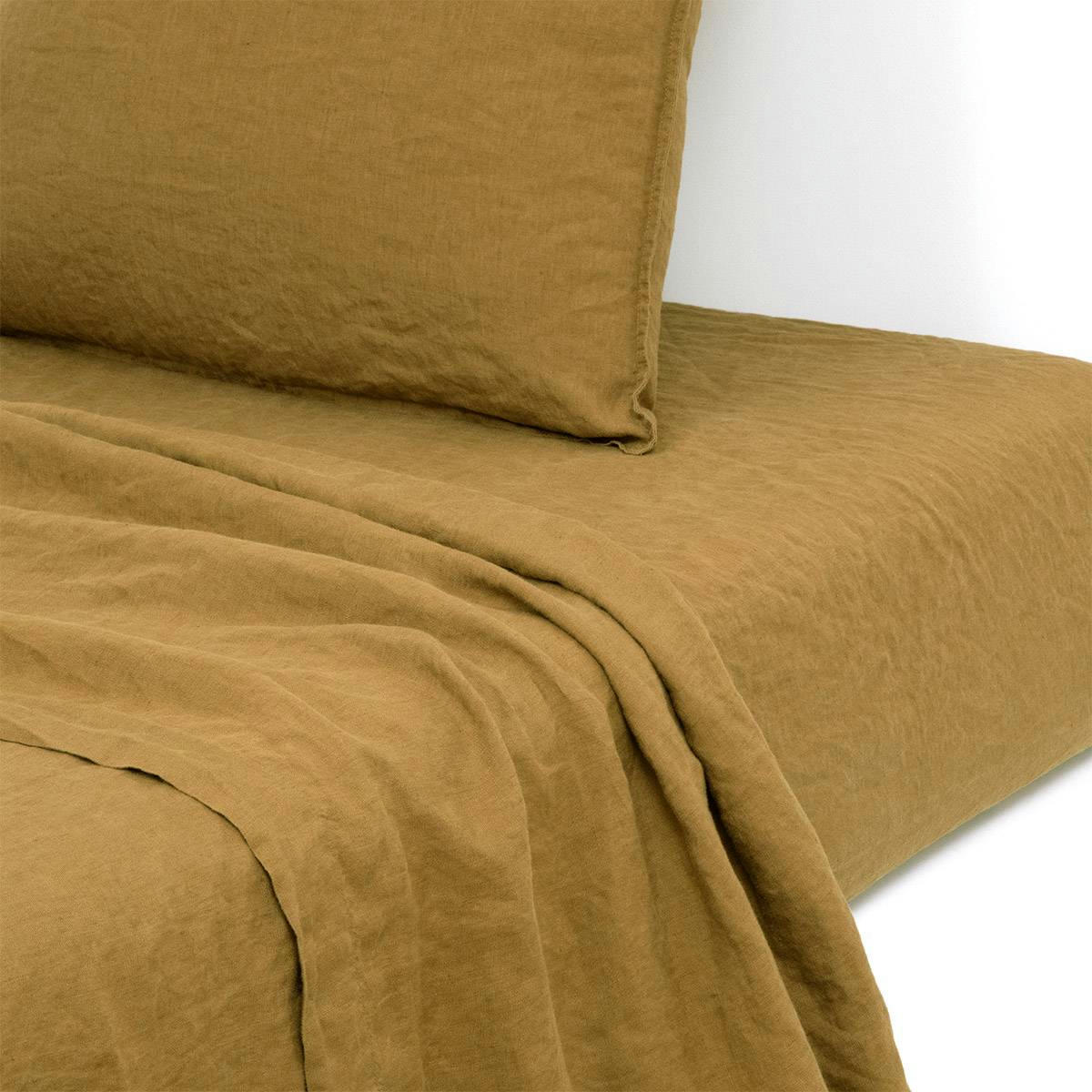 PETIT JOUR - Drap plat en  lin lavé jaune 270 x 300 cm