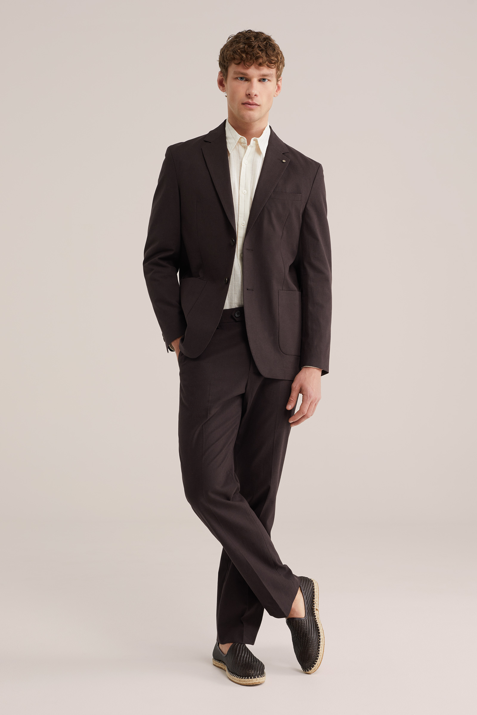 Heren regular fit overhemd van linnenmix