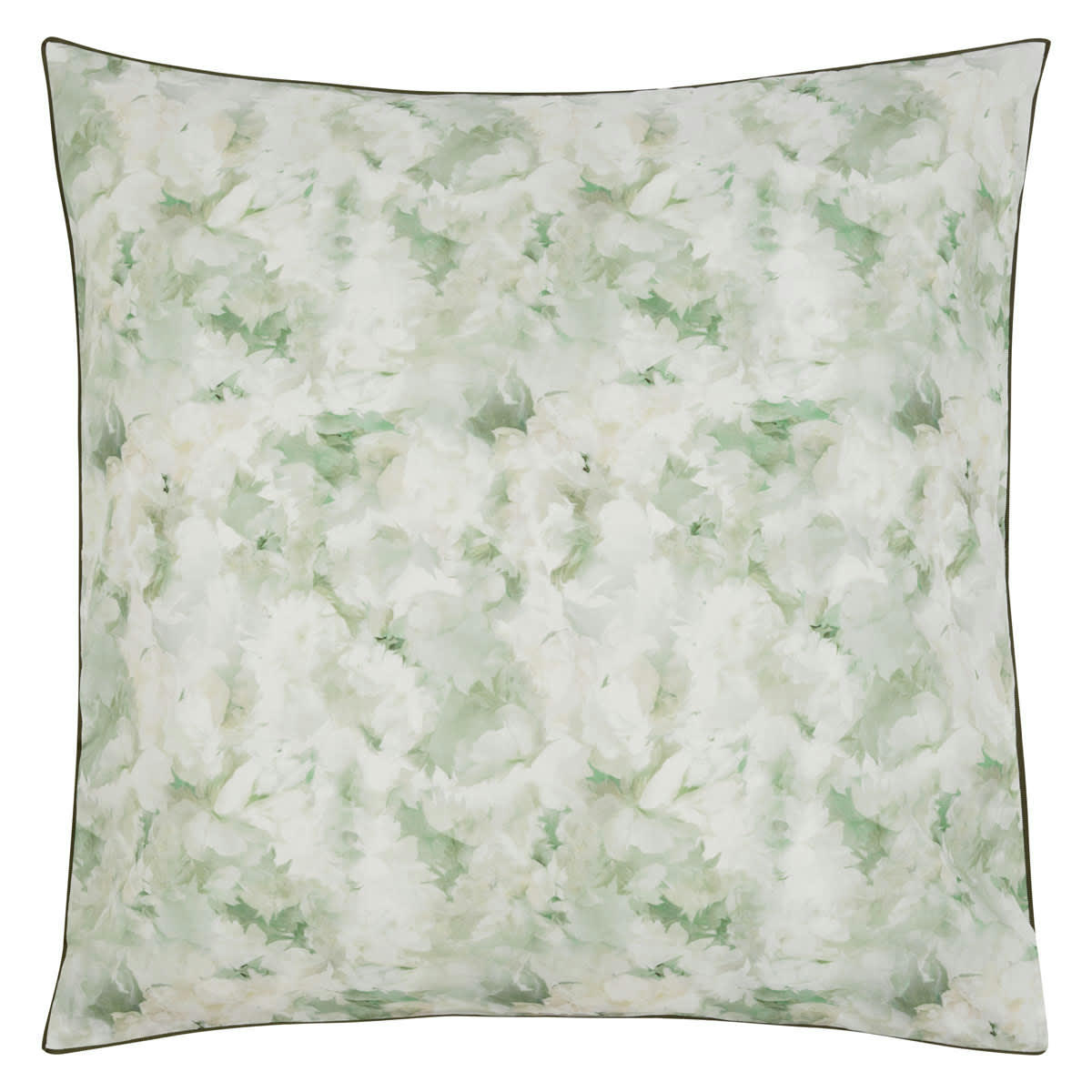 FLEURS DE JOUR CELADON - Taie d'oreiller imprimée en percale de coton vert 65x65