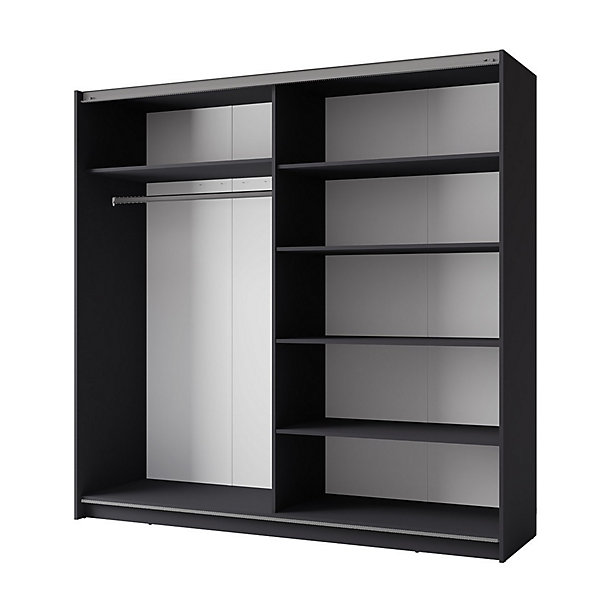 Armoire collection 200 cm 2 portes coulissantes avec miroir - gris graphite - Collection ARSALA