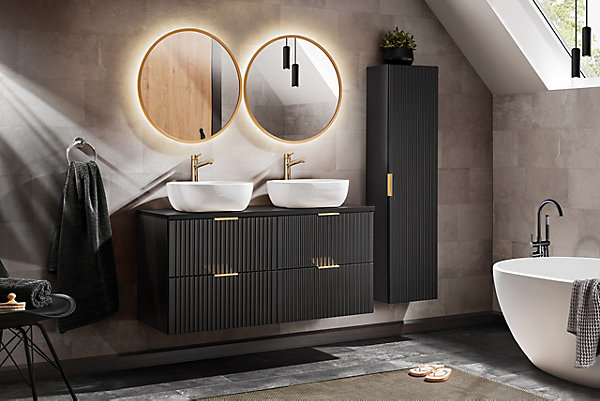 Meuble de salle de bain suspendu sous double vasque ADEL NOIR 120 cm