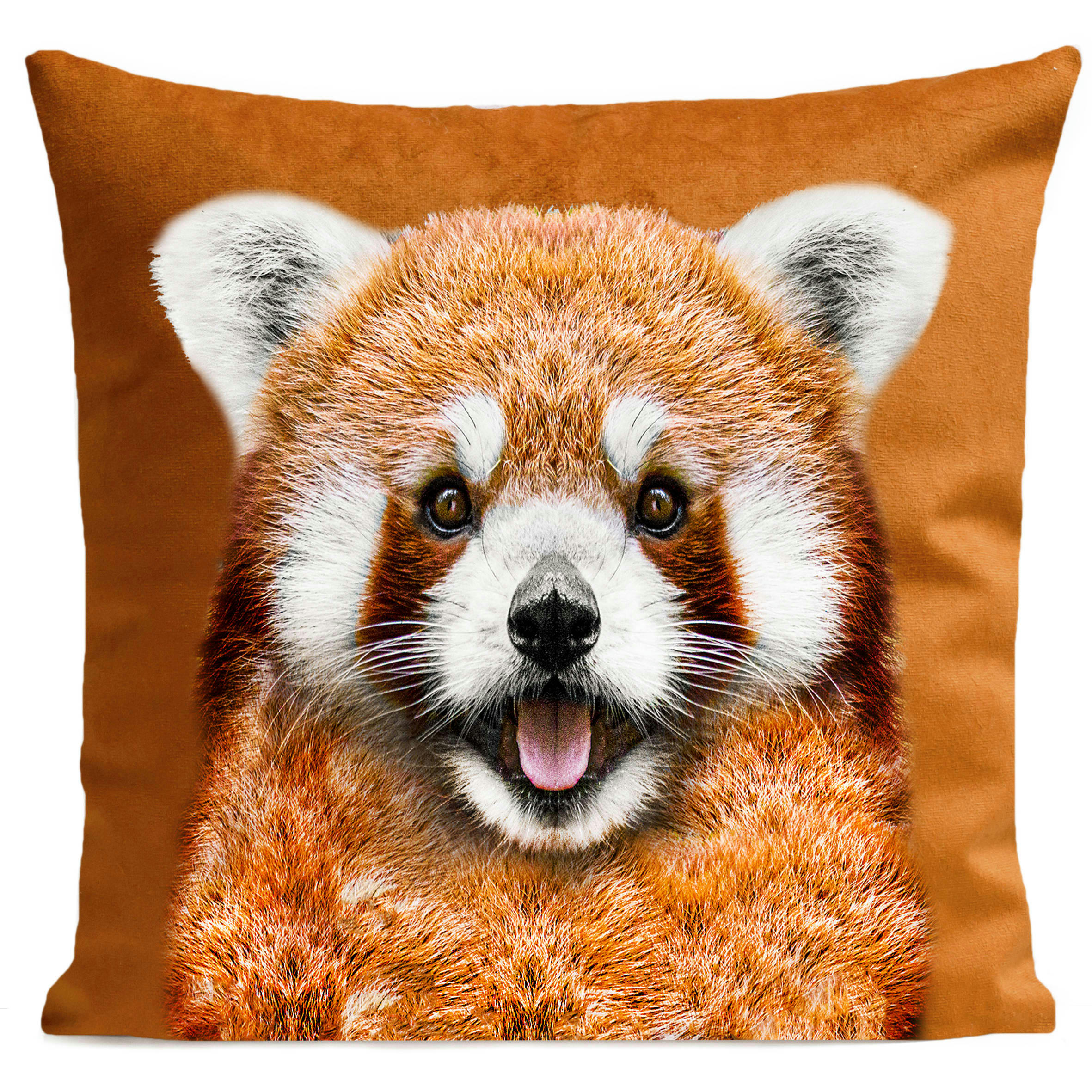 - Coussin animal panda orange suédine 40x40cm