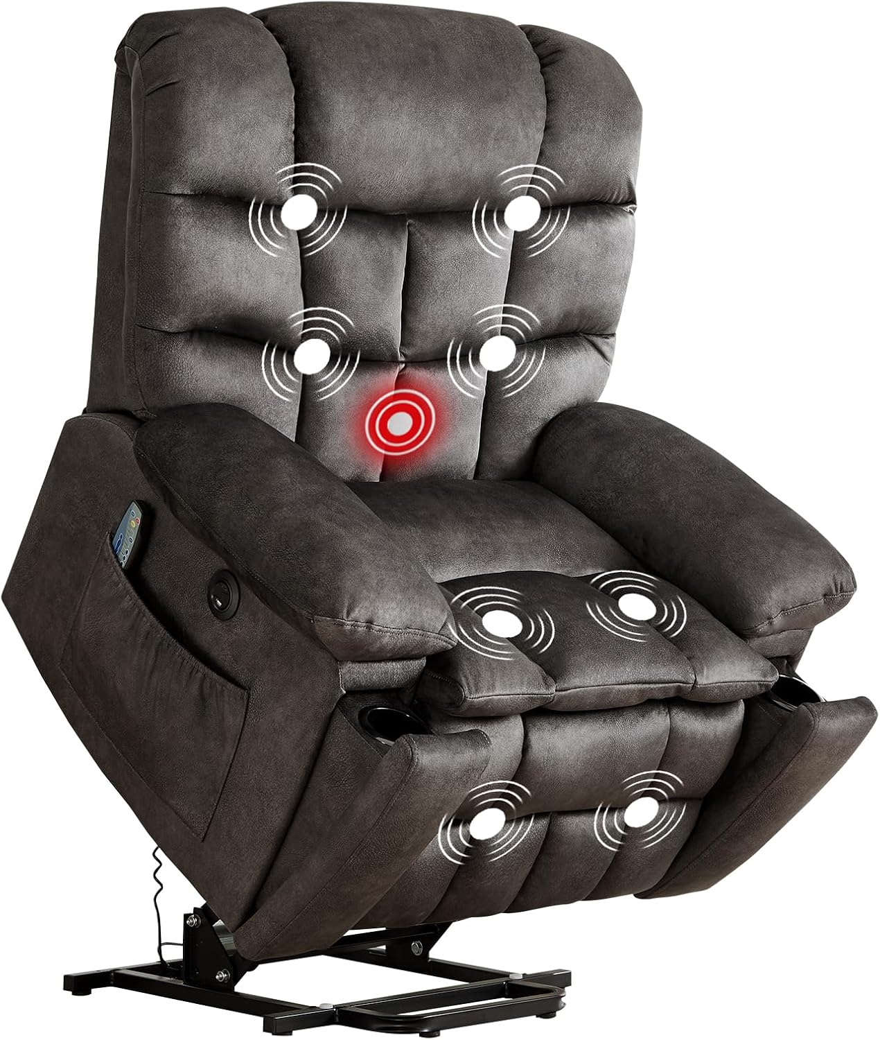 Power Lift Recliner Chair for Elderly with Vibration Massage and Lumbar Heating, Overstuffed Electric Lift Chair with 2 Side Pockets and Cup Holders, USB & Type-C for Living Room, Textile Black
