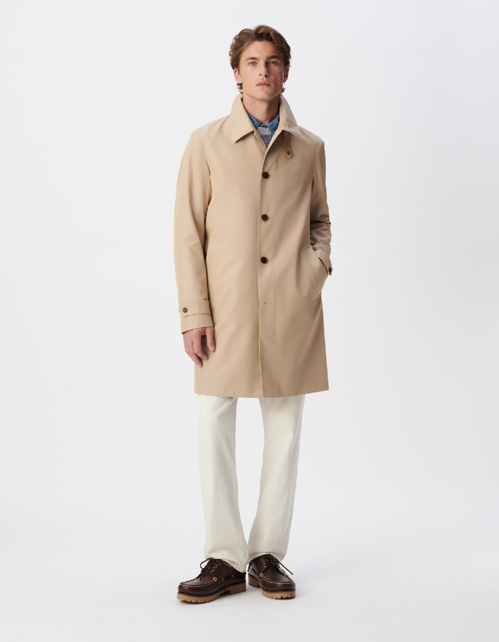 Trench beige attache-col bi-matière Homme