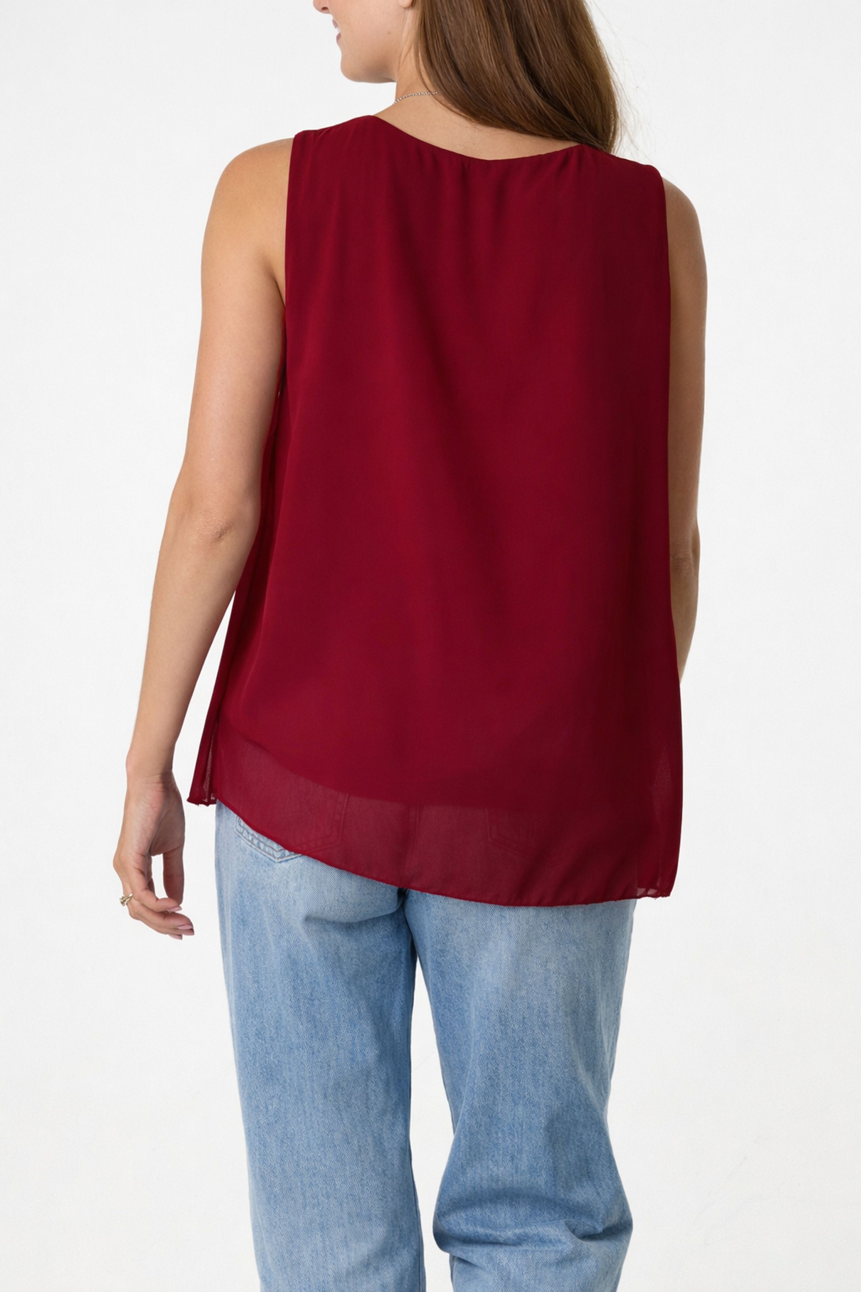 Blue Vanilla Wine Sleeveless Pleated Top