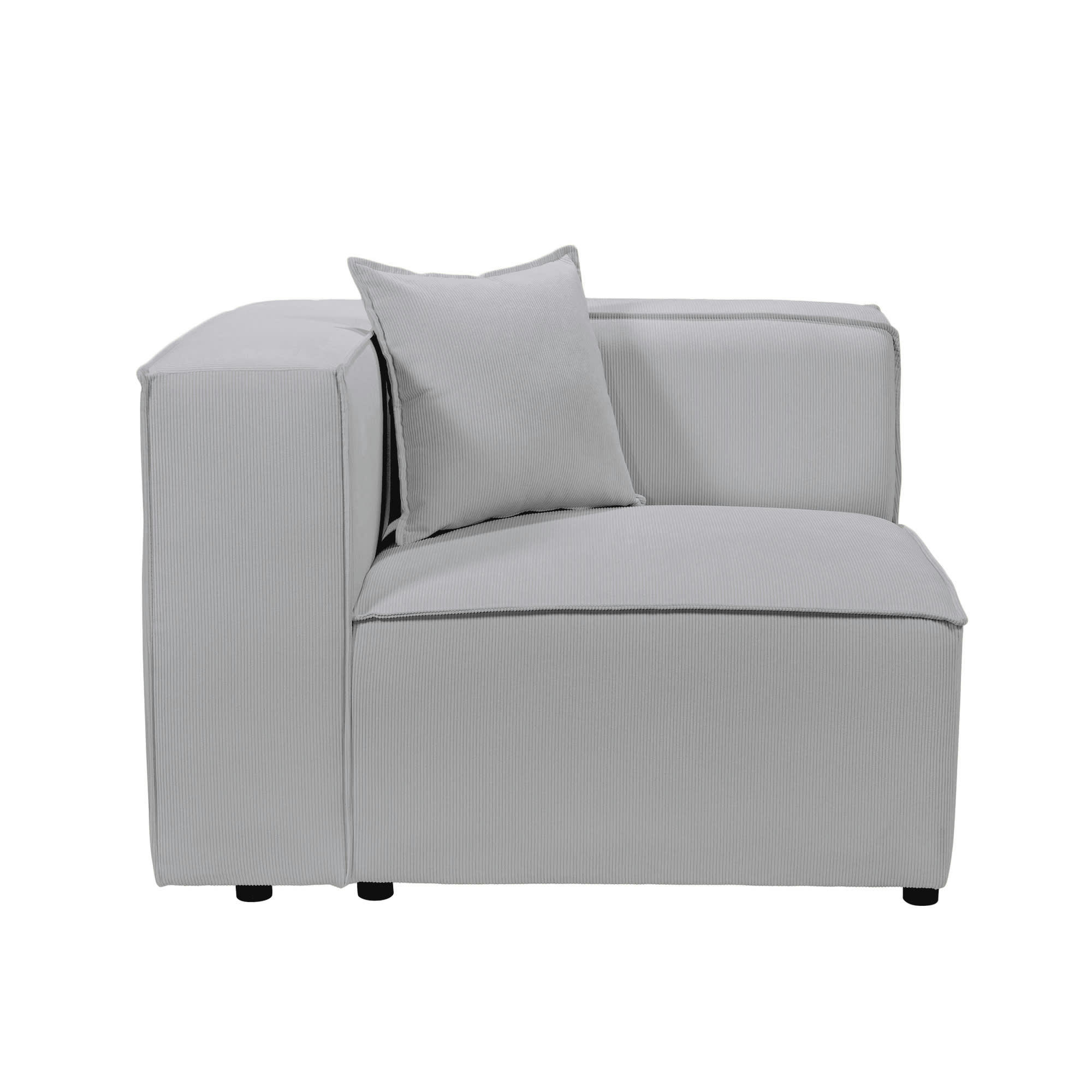 LIVAL - Angle gauche pour canapé modulable en velours côtelé gris