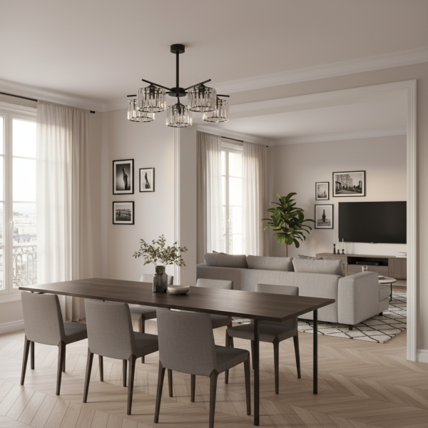 Lampa sufitowa czarna kryształowa do salonu EDYLIT 5xE27 APULLA 15-100