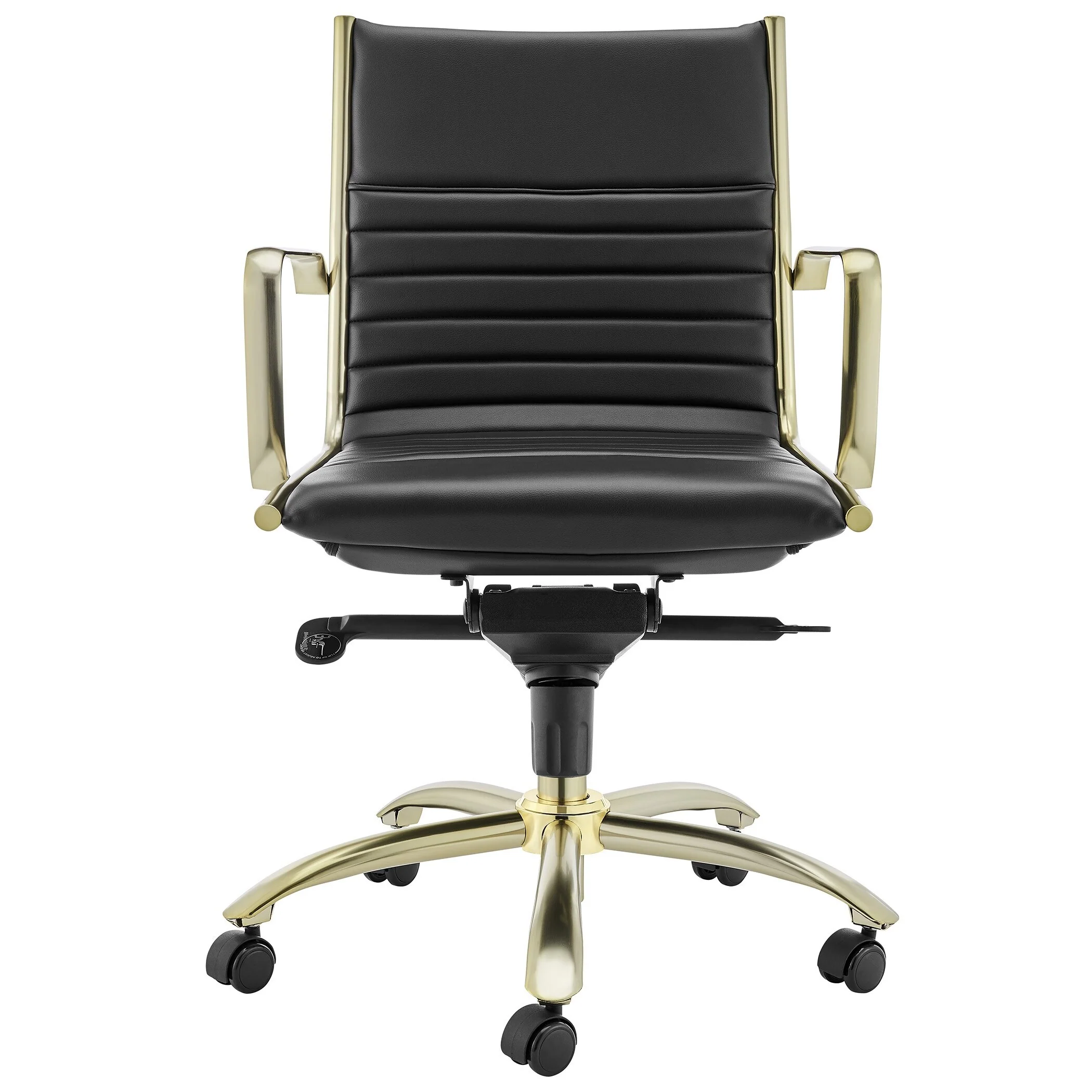 Black and Gold Steel and Faux Leather Adjustable Swivel Rolling Conference Office Chair - 23.43' X '38' X '22.05