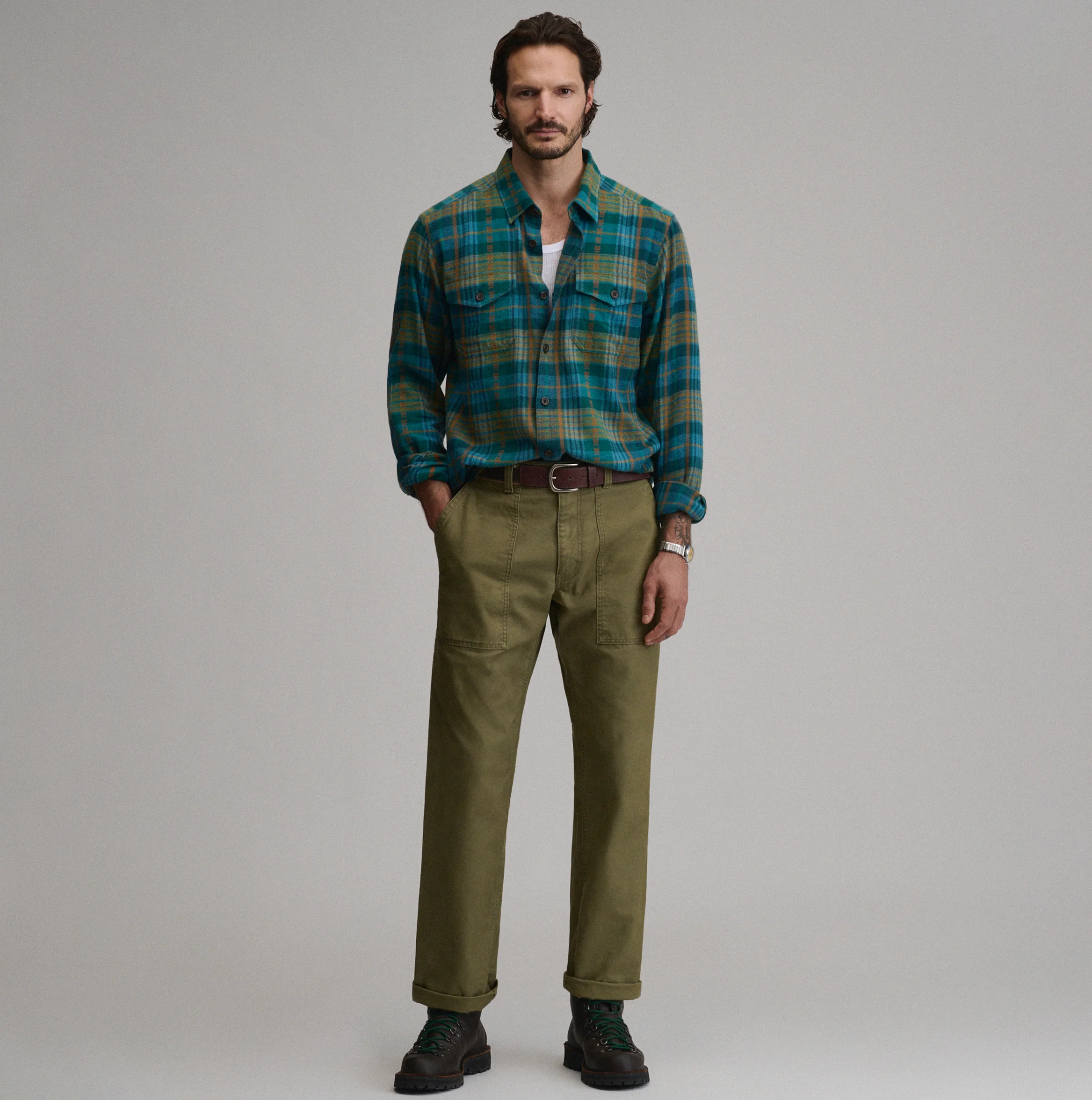 Men's Long-Sleeve Eddie's Cabin Shirt - Jacquard Plaid