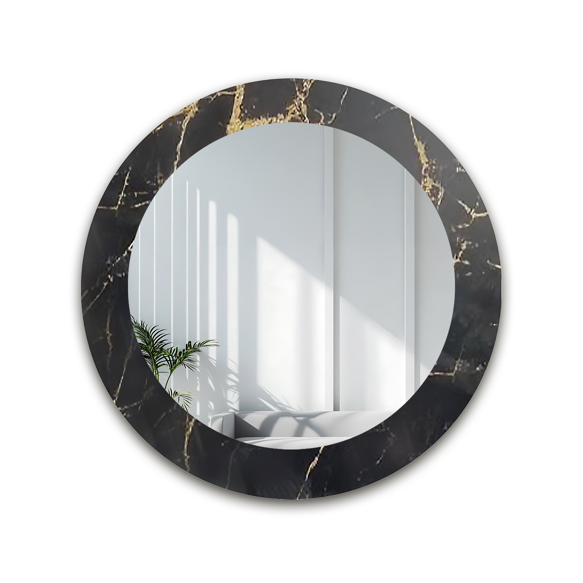 Okrągłe lustro na czarno złotym marmurze - MARBLE NOELLE