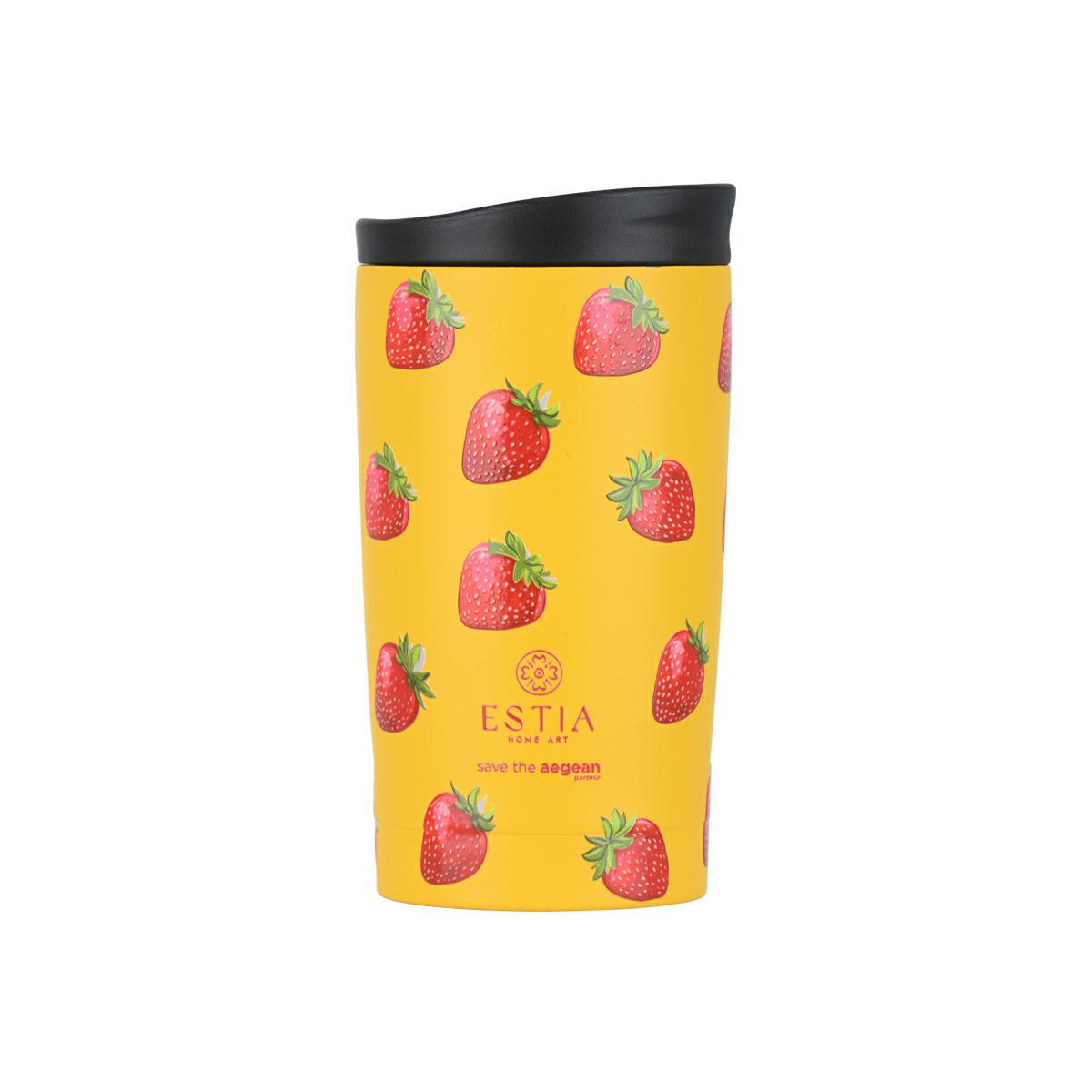 Kubek termiczny 350 ml Berry Bright stalowy żółty w truskawki