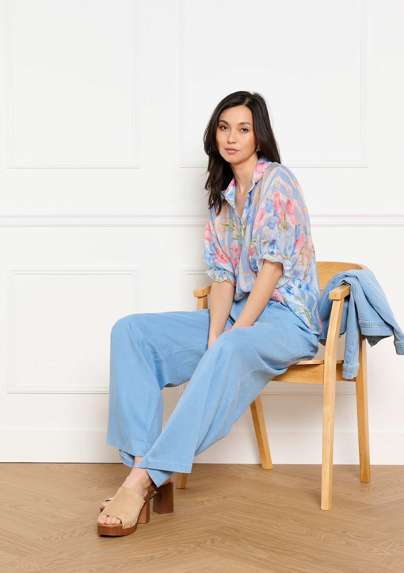 Voile hemd met strepen en bloemen