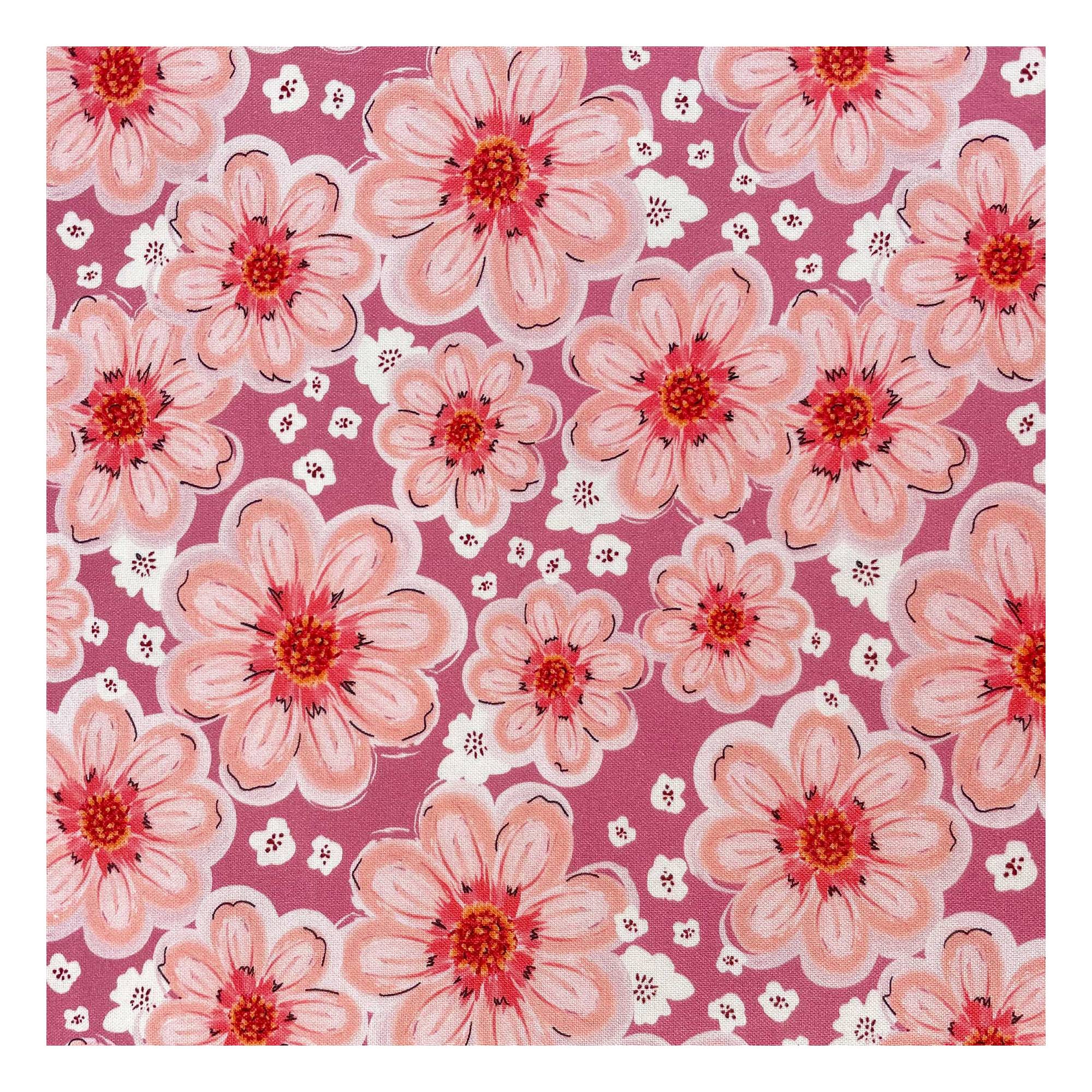 WI Pink Dahlia Cotton Fabric by the Metre