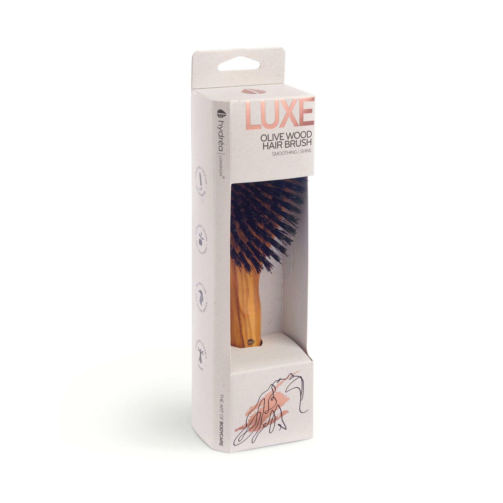 Hydrea London Luxe Olive Wood Hair Brush with Boar Bristles for Smooth Shine