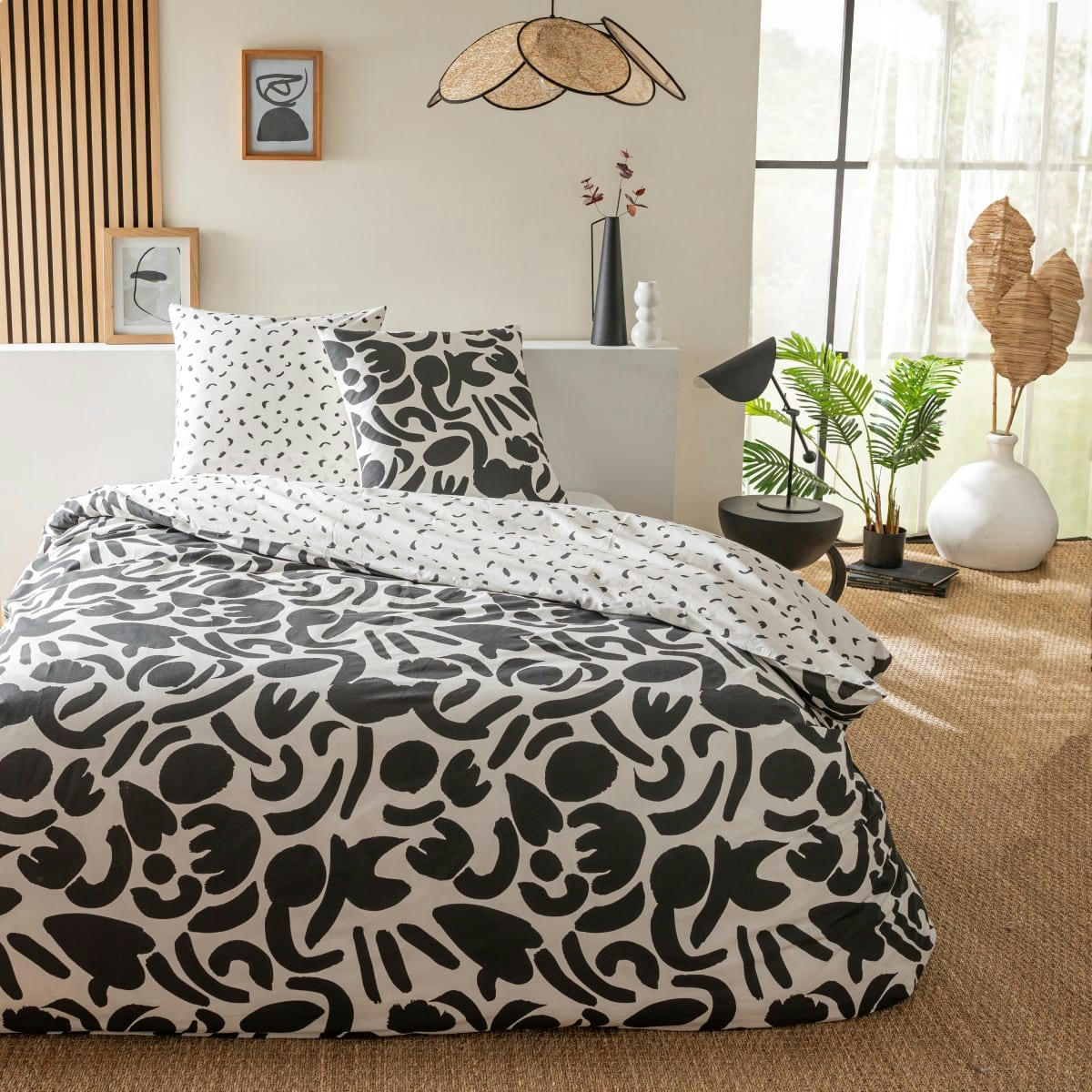 MAORI - Parure de lit 2 personnes coton  imprimé noir 240x220cm