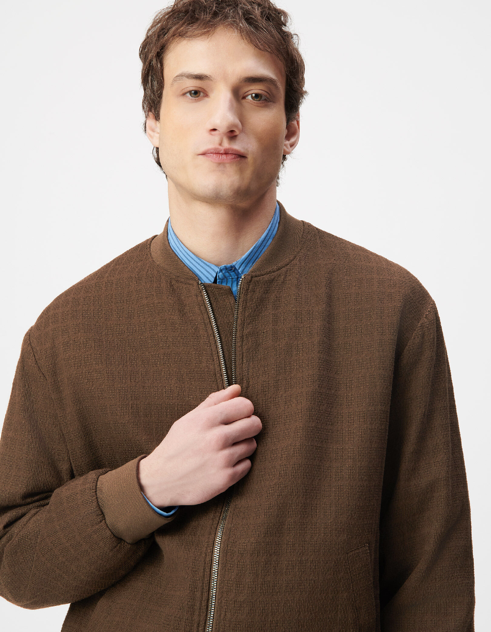 Blouson bomber marron tissu relief Homme