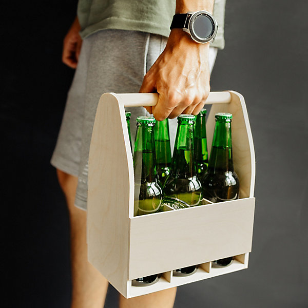 Creative Deco Porte-Bière en Bois pour 6 Bouteilles - Coffret 24x16x30 cm - Panier Cadeau Homme - Range-Bouteilles Pratique