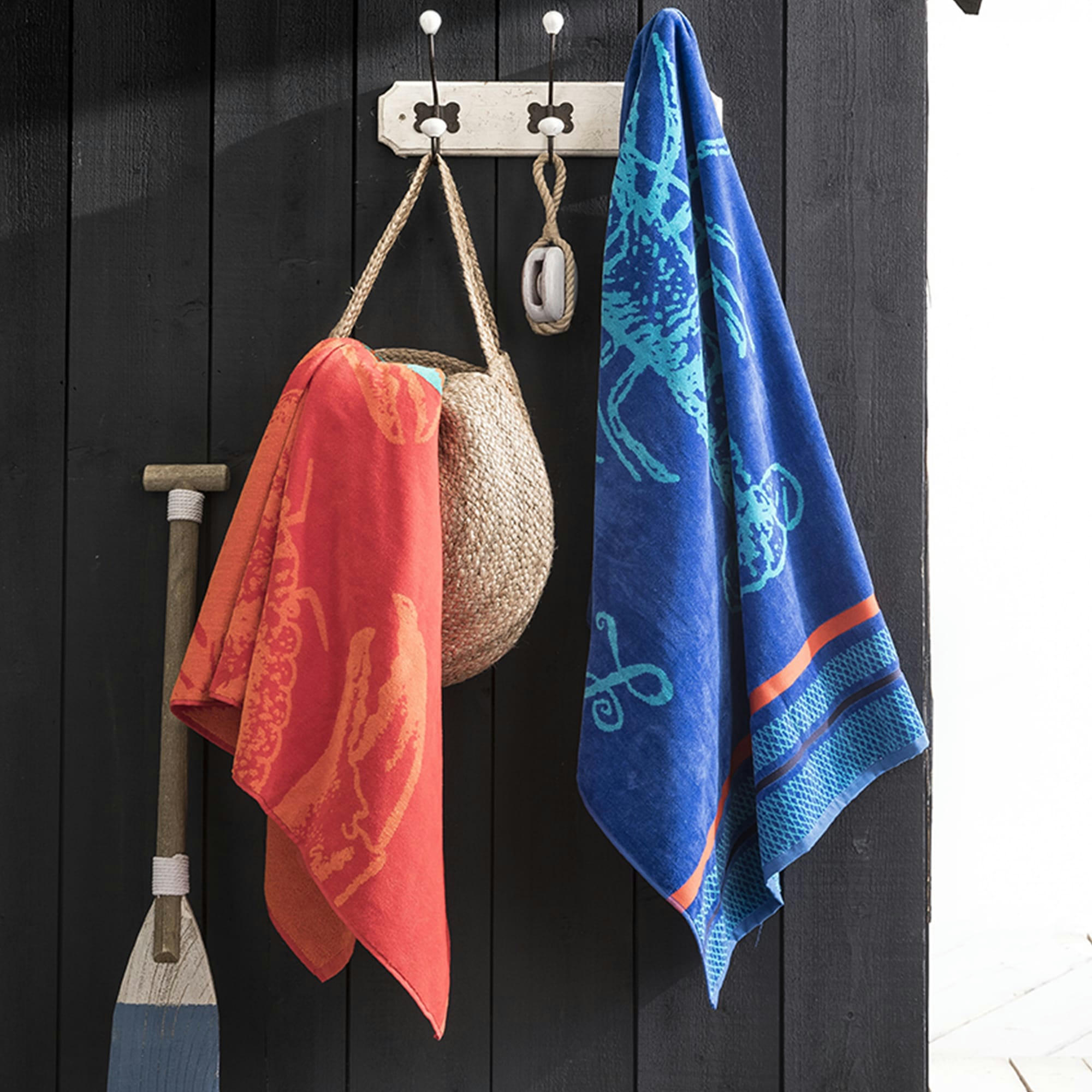 CRABE - Torchon en jacquard de coton rouge 50x75