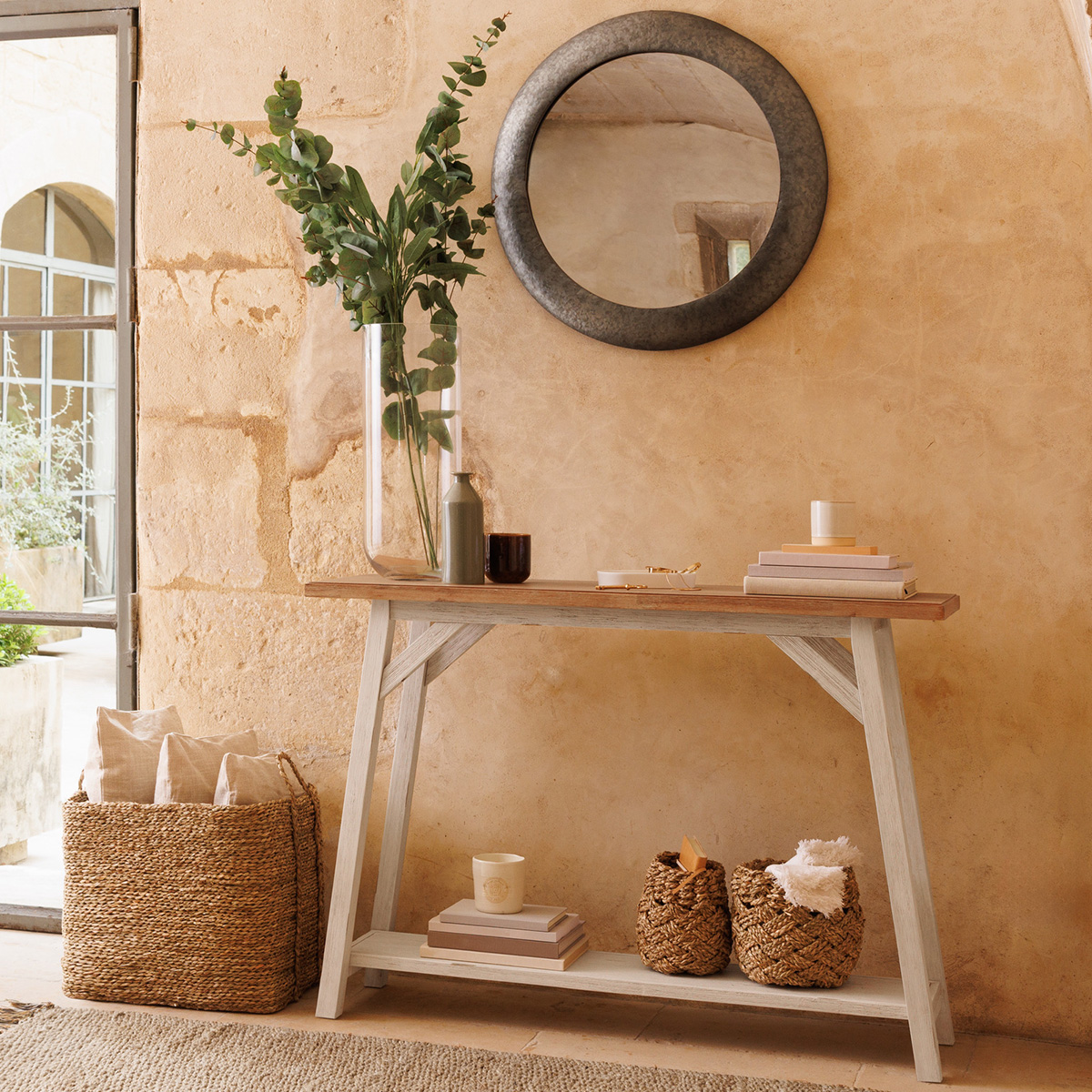 "Lewis" round mirror Silver, &Oslash; 70 cm