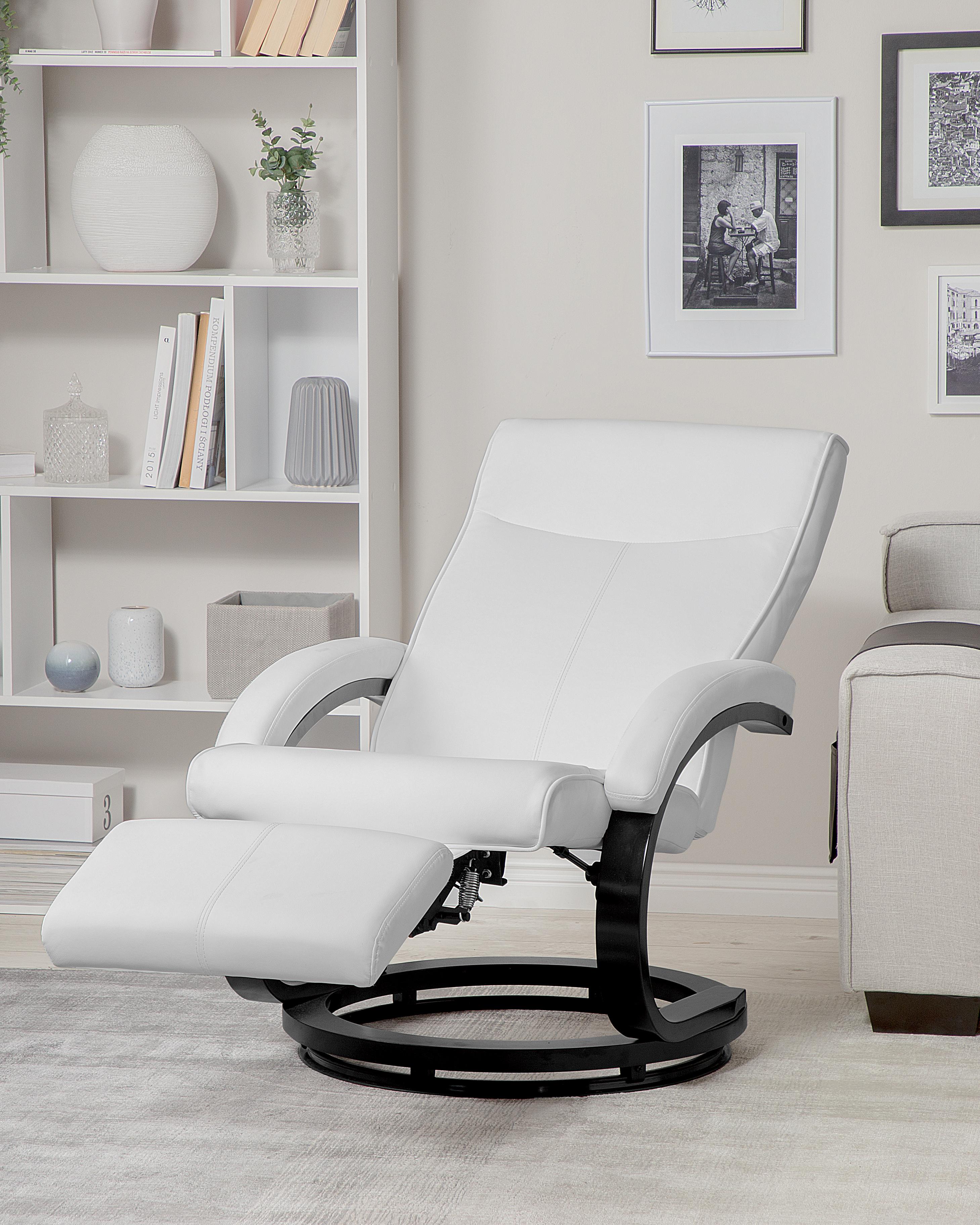 Recliner Chair MIGHT with Footrest Faux Leather White
