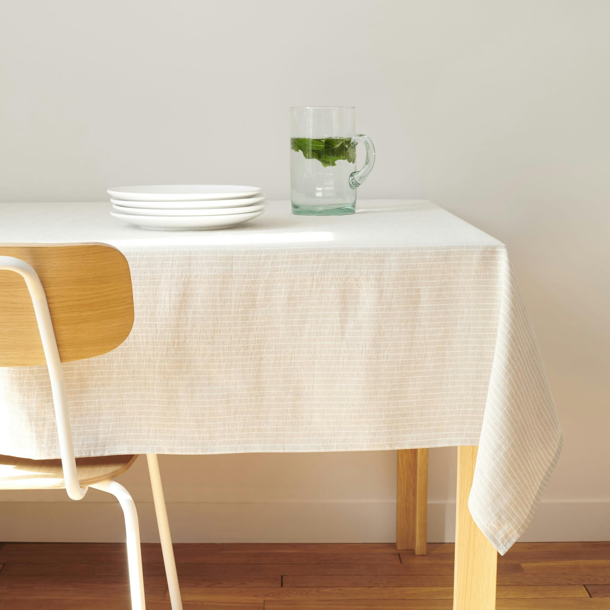 NAPPE NATURELLE - Nappe en lin naturel rayé 180x230cm
