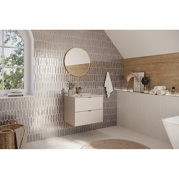 Ensemble de salle de bain BELLA : meuble sous vasque 60cm et vasque encastrée blanche rectangulaire