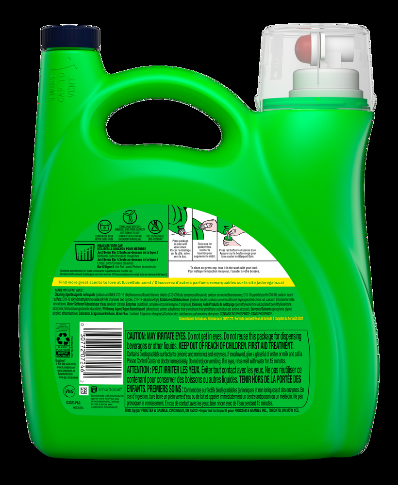 Gain + Aroma Boost Cold Water Liquid Laundry Detergent, Blissfull Breeze Scent, 107 Loads, 4.55 L