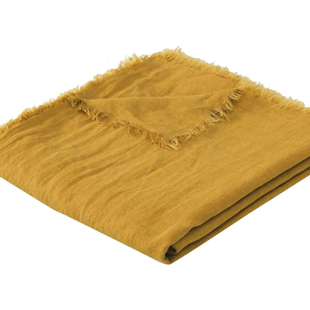 HORTENSE - Jeté de lit grand modèle lin lavé  180x260 jaune moutarde