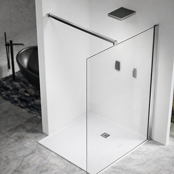 Paroi de douche à l'italienne 40x200 cm - Verre 8 mm - Profilé et barre de stabilisation 90 cm recoupable - Alu chromé