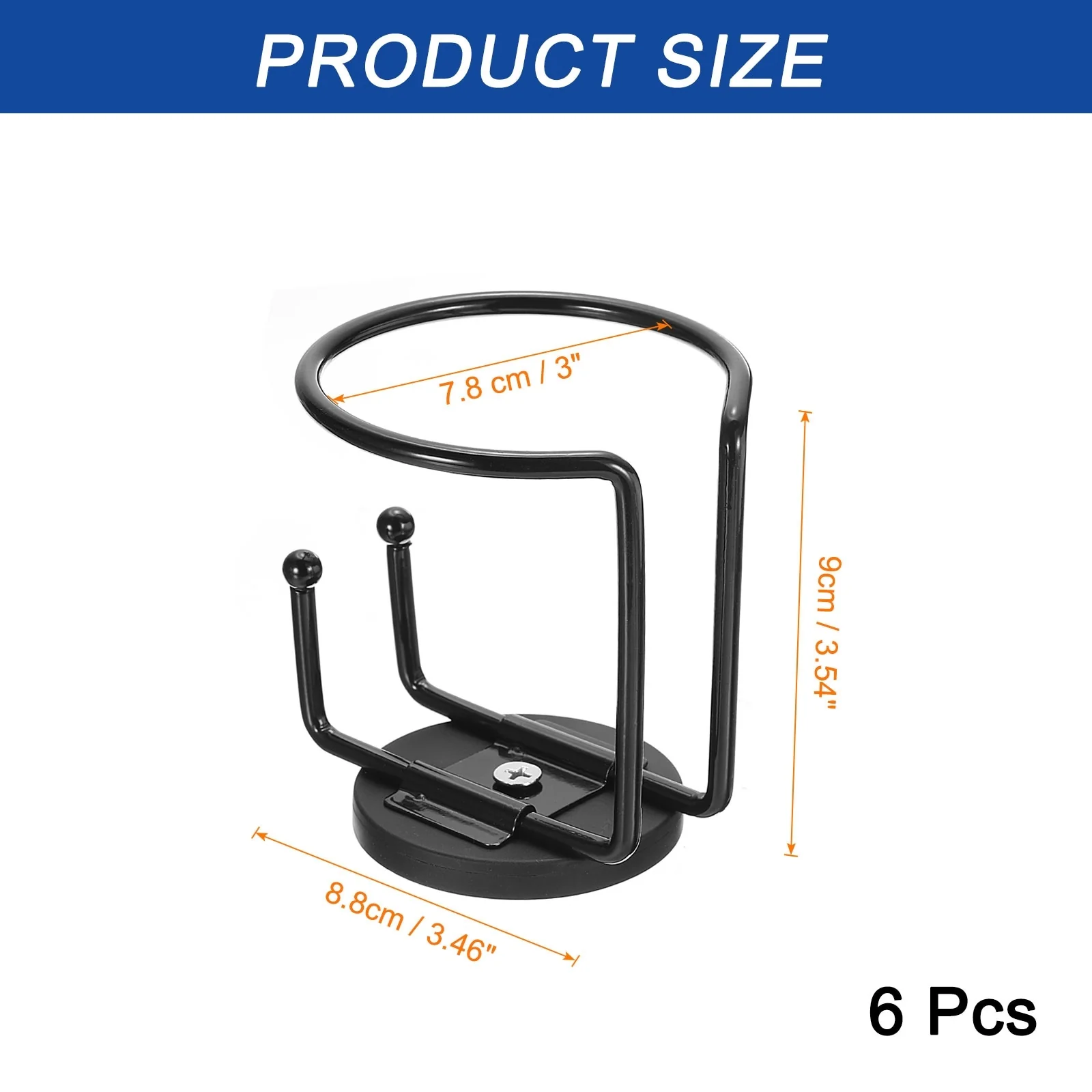 6pcs Magnetic Cup Holder Magnet Drink Holder, Vertical Surface Mounting - Black