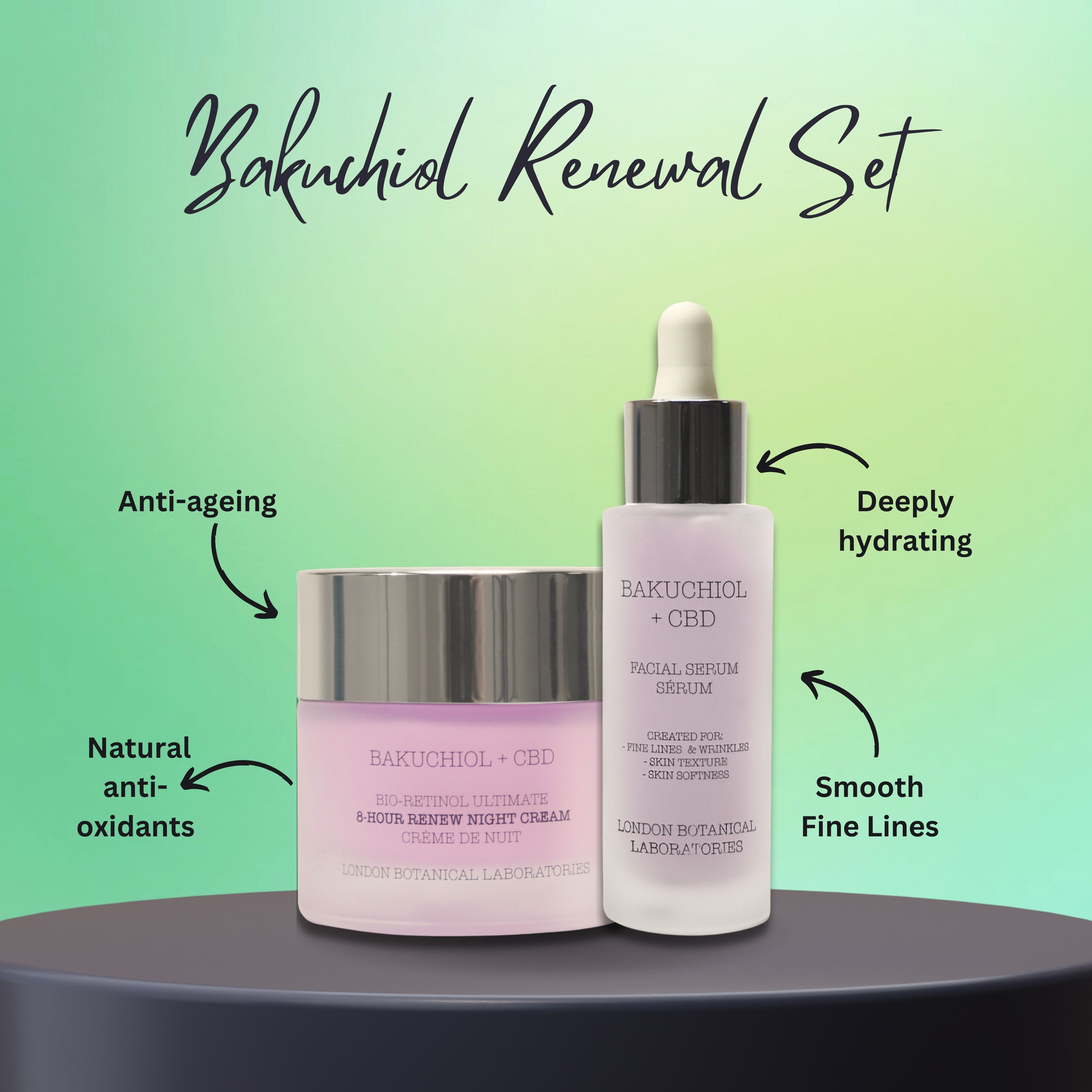 London Botanical Laboratories Bakuchiol Bio Retinol Anti-Aging Night Cream 50ml   Bakuchiol Anti-Aging Serum 30ml