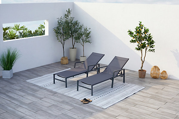Lot de 2 transats en aluminium gris foncé BARI