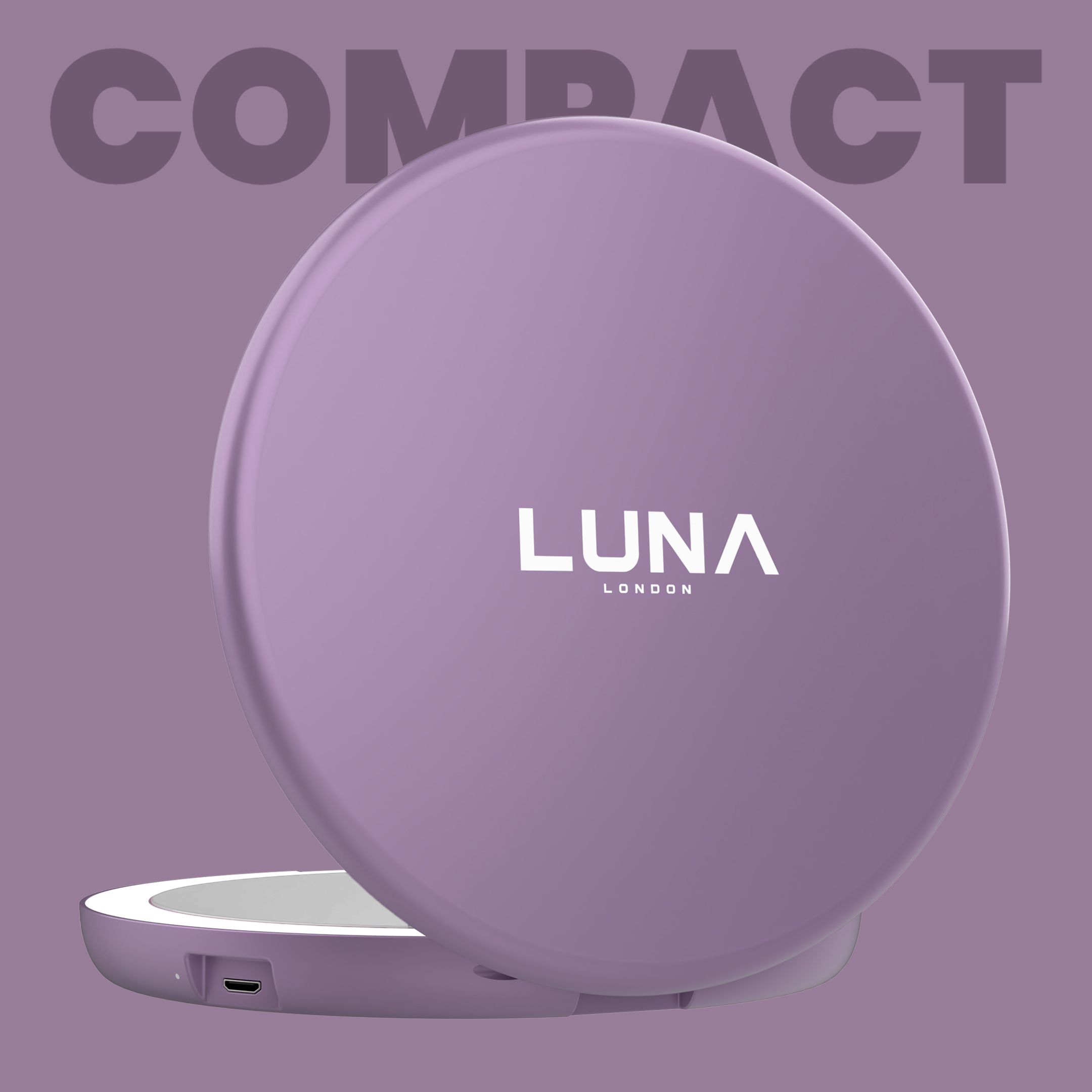 LUNA London Compact Travel Mirror | 7X Magnified Rechargeable LED Makeup Mirror