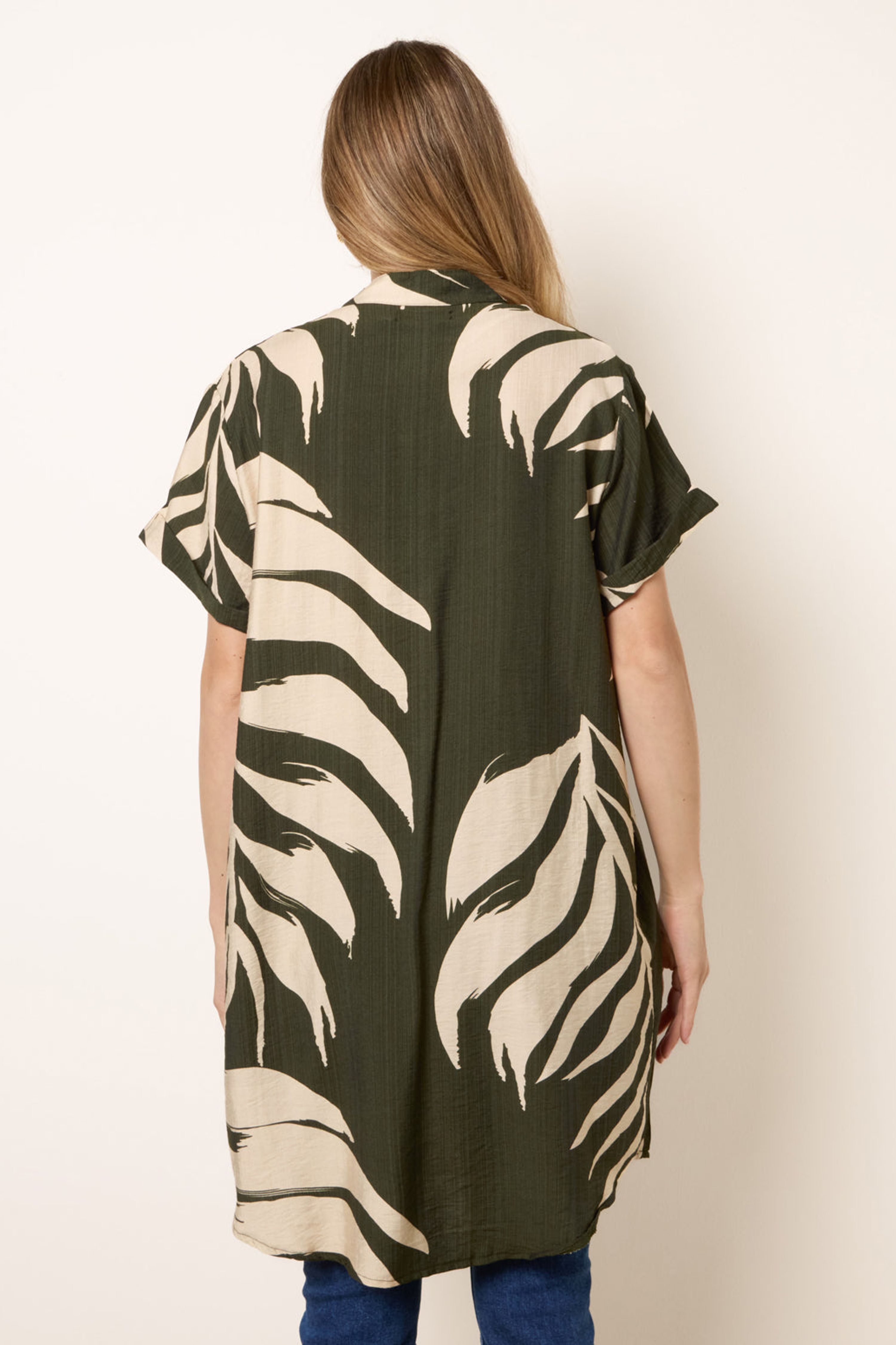 Blue Vanilla Khaki Palm Print Tunic Top