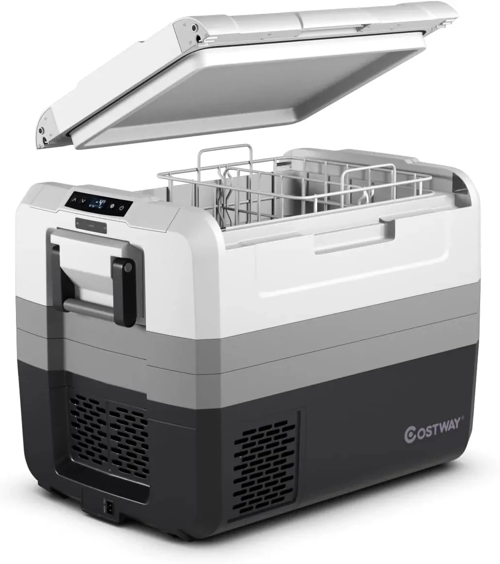 Portable Car Refrigerator, -14.8 to 50, 58-Quart Compressor Travel Fridge with Two-way Open Door, Operating Panel, Groove Design, Compact RV Freezer and Cooler for Outdoor and Home Use(58-Quart)