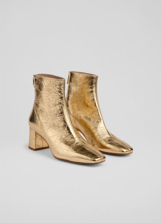 Nadira Gold Leather Ankle Boots