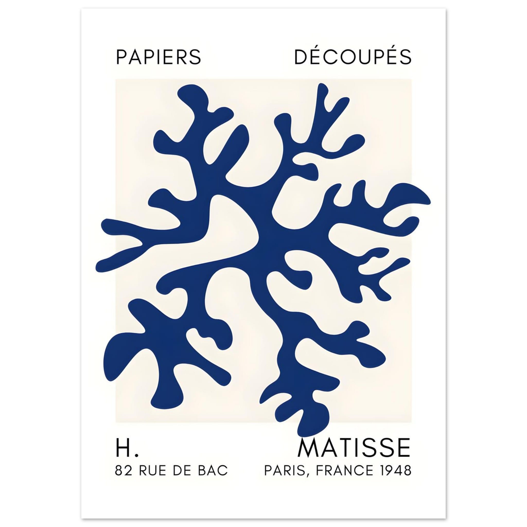 Artfulprints Poster Matisse – Dreamy coral flower navy blue II  - 50x70 cm - Blauw