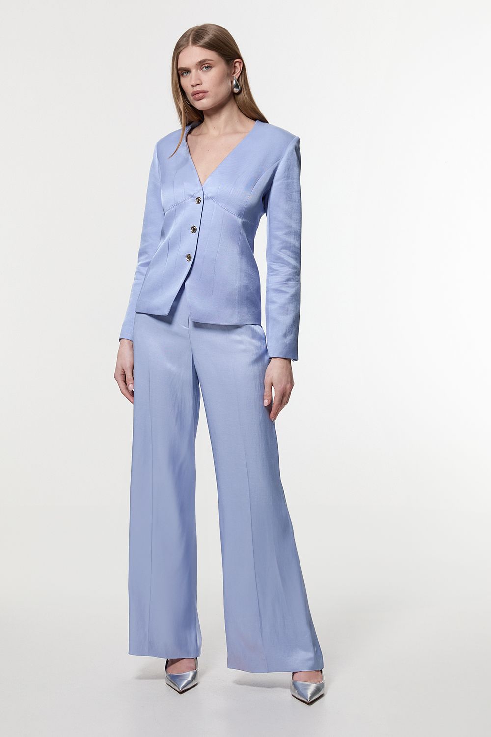 KarenMillen Premium Viscose Linen Tailored Darted Single Breasted Jacket