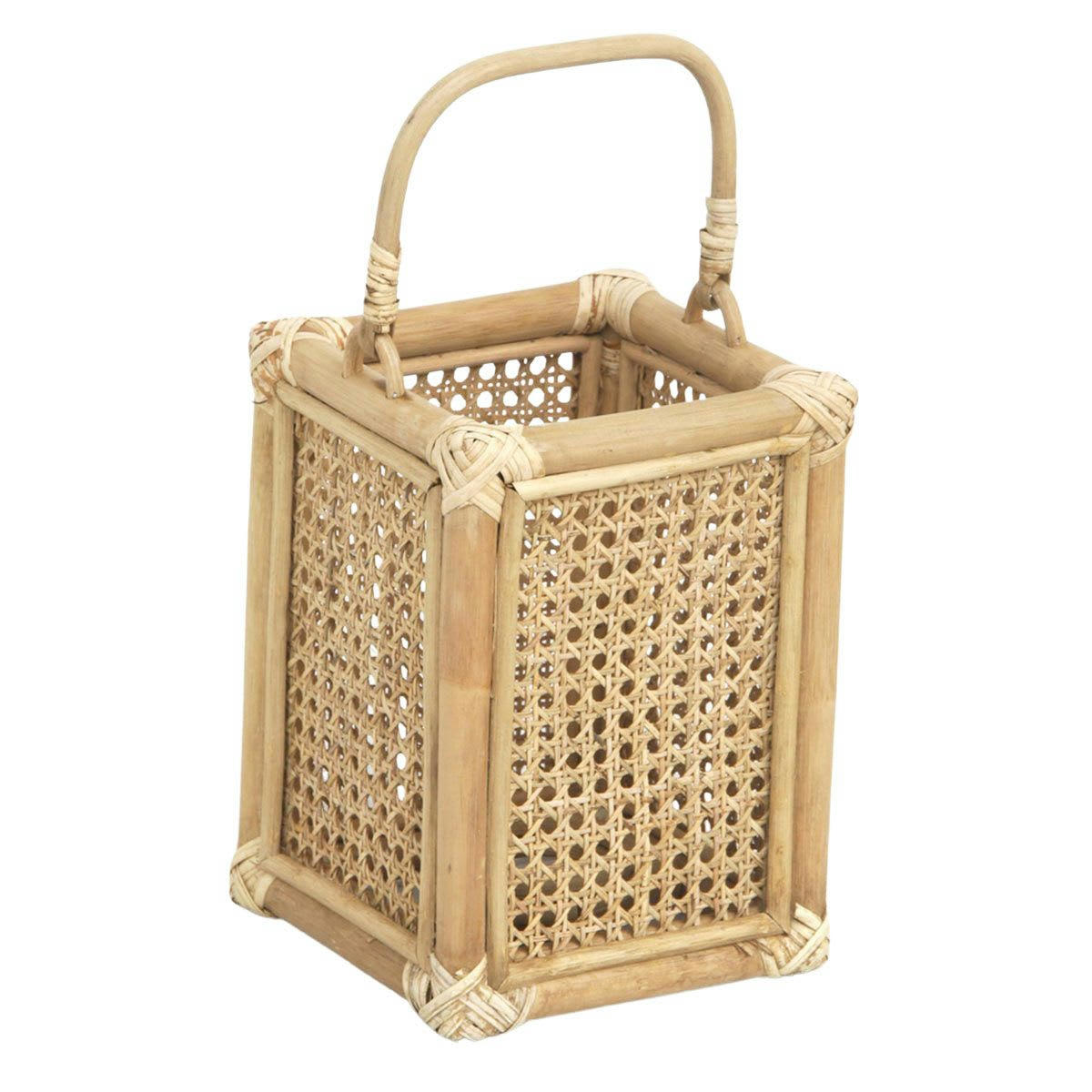 MOKA - Photophore lanterne rotin naturel bois clair 19x26