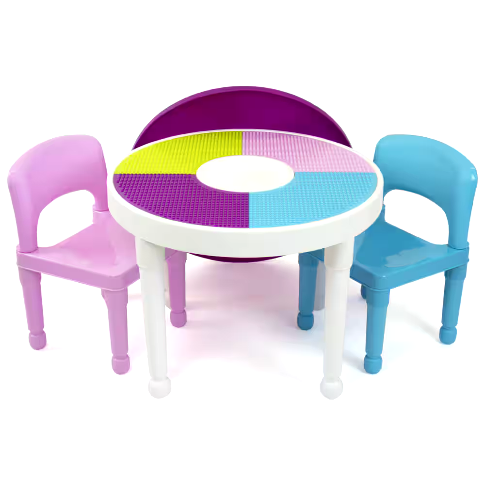 Humble Crew  Kids 2-in-1 Lego Building Block Play/Activity Table & Chairs, 3-Pc Set, Pink