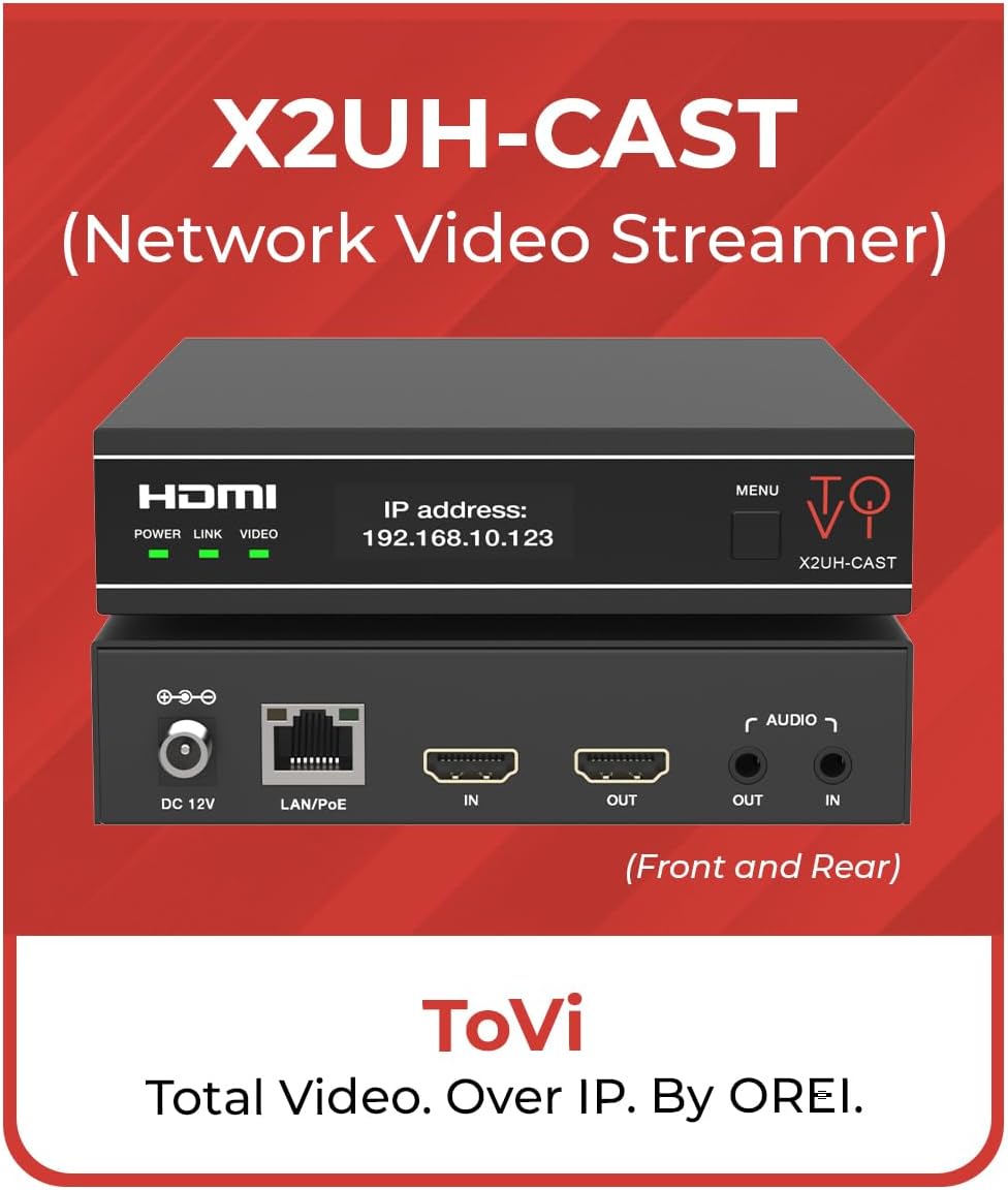 ToVi X2 Series 4K Network Video Streamer AV Over IP Encoder - H.264 H.265 IPTV Livestream with Audio Embed - HDMI Loop Out - Supports Unicast  MultiCast  Audio-Only Stream (X2UH-CAST)