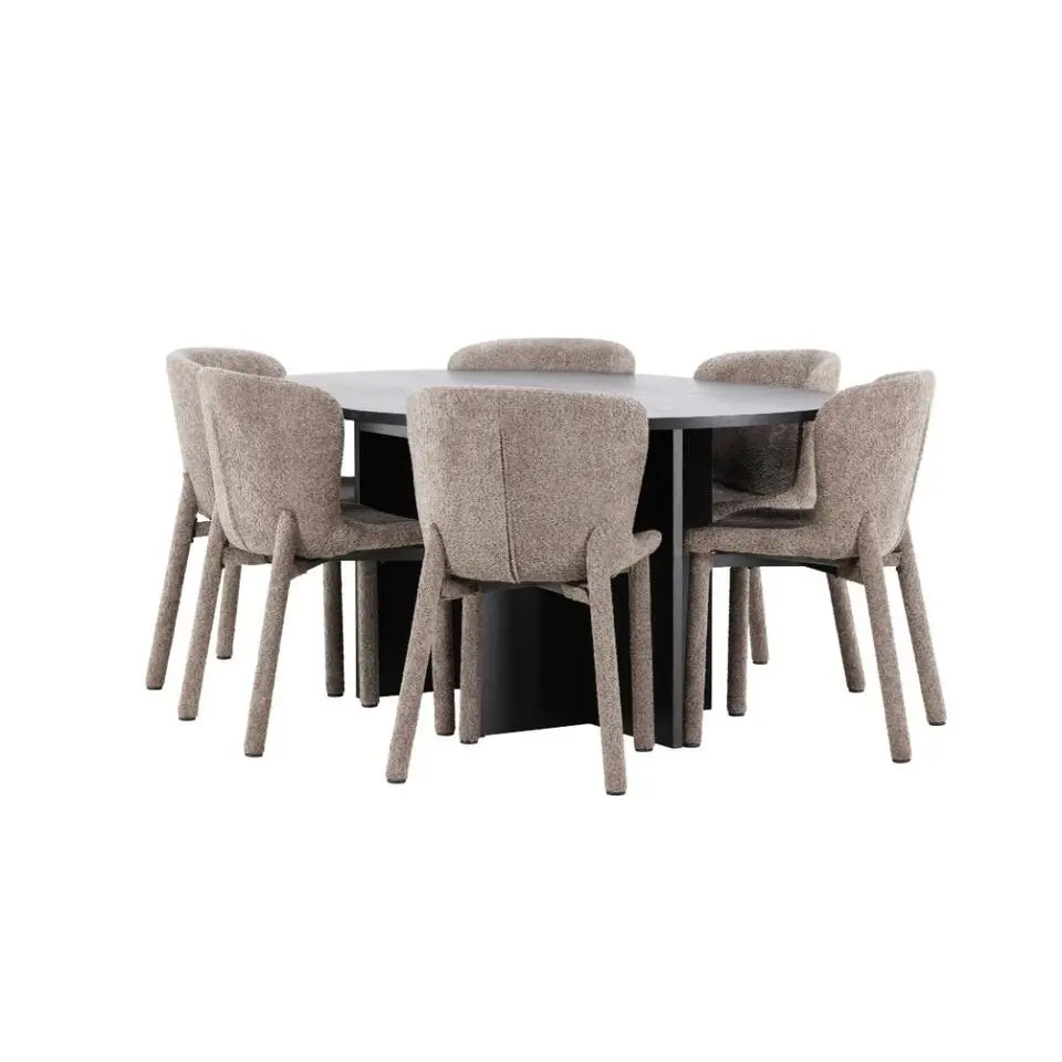 Hioshop Strada eethoek uittrekbare tafel &Oslash;120cm- 170cm en 6 stoelen zwart-