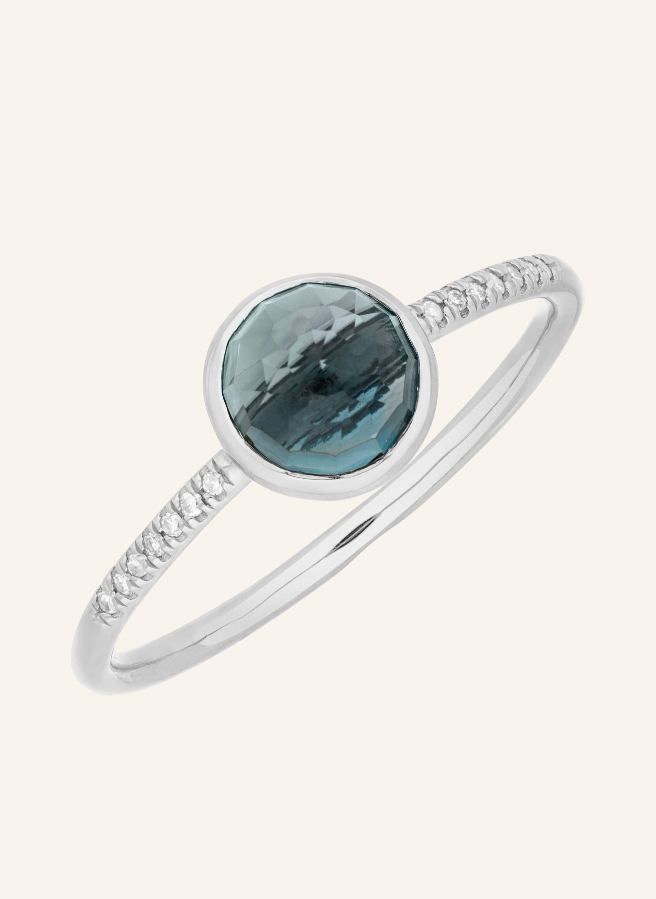 Leaf Ring BLUE TOPAS aus 14 Karat Weißgold mit Diamanten